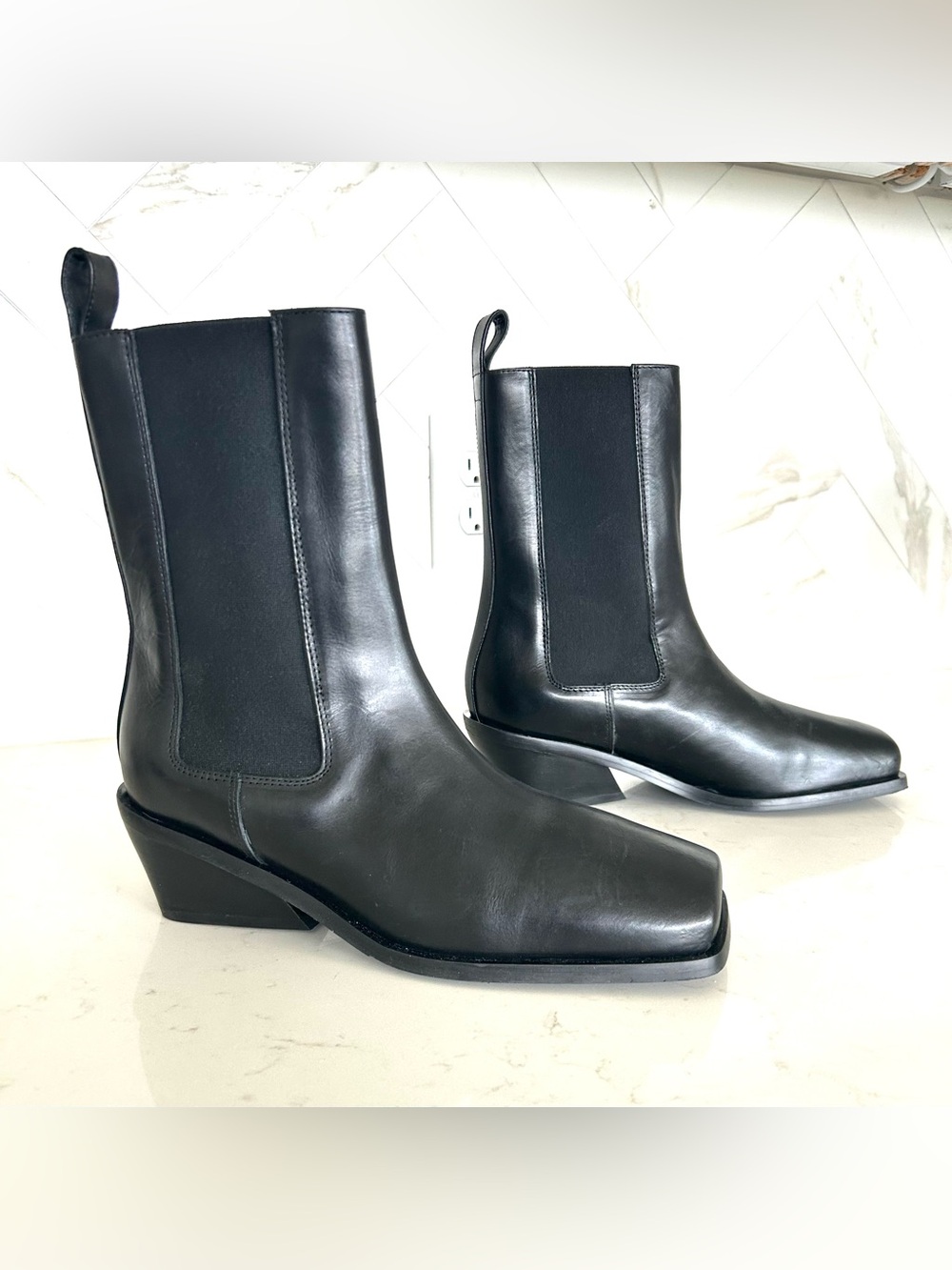 COS Black Leather Square-Toe Chelsea Boots